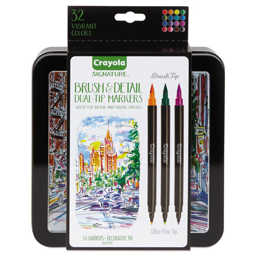 Crayola® wholesale. Brush And Detail Dual Ended Markers, Extra-fine Brush-bullet Tip, Assorted Colors, 16-set. HSD Wholesale: Janitorial Supplies, Breakroom Supplies, Office Supplies.