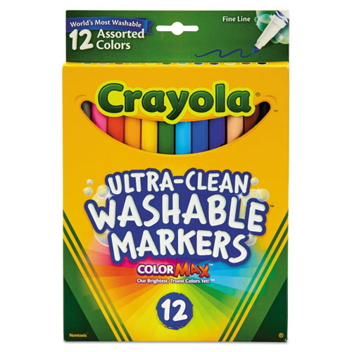 Crayola® wholesale. Ultra-clean Washable Markers, Fine Bullet Tip, Assorted Colors, Dozen. HSD Wholesale: Janitorial Supplies, Breakroom Supplies, Office Supplies.