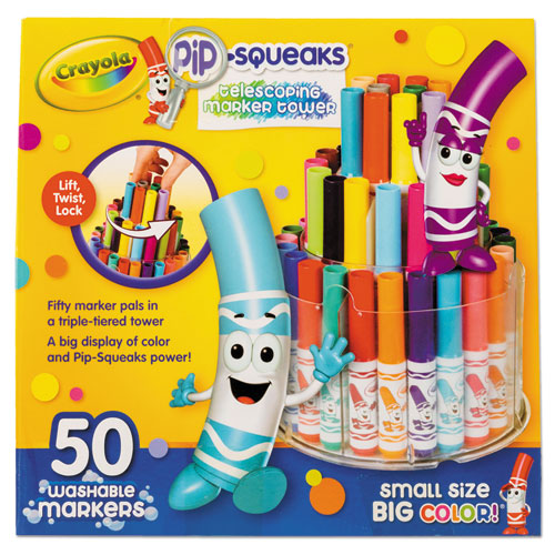 Crayola® wholesale. Pip-squeaks Telescoping Marker Tower, Medium Bullet Tip, Assorted Colors, 50-pack. HSD Wholesale: Janitorial Supplies, Breakroom Supplies, Office Supplies.