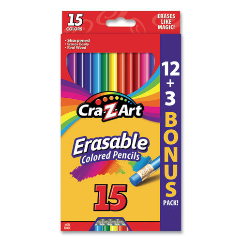Cra-Z-Art® wholesale. Erasable Colored Pencils, 15 Assorted Lead-barrel Colors, 15-set. HSD Wholesale: Janitorial Supplies, Breakroom Supplies, Office Supplies.