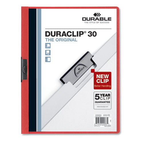 Durable® wholesale. Vinyl Duraclip Report Cover W-clip, Letter, Holds 30 Pages, Clear-red, 25-box. HSD Wholesale: Janitorial Supplies, Breakroom Supplies, Office Supplies.