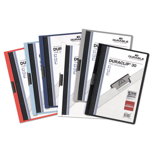 Durable® wholesale. Vinyl Duraclip Report Cover W-clip, Letter, Holds 30 Pages, Clear-navy, 25-box. HSD Wholesale: Janitorial Supplies, Breakroom Supplies, Office Supplies.