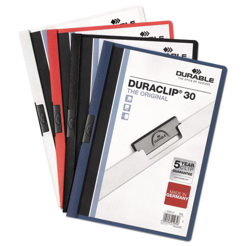 Durable® wholesale. Vinyl Duraclip Report Cover W-clip, Letter, Holds 30 Pages, Clear-navy, 25-box. HSD Wholesale: Janitorial Supplies, Breakroom Supplies, Office Supplies.