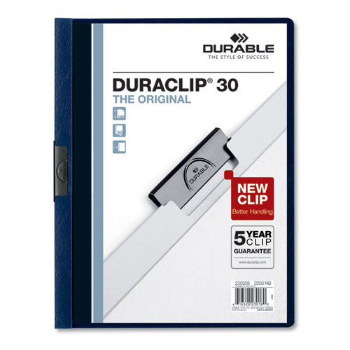 Durable® wholesale. Vinyl Duraclip Report Cover W-clip, Letter, Holds 30 Pages, Clear-navy, 25-box. HSD Wholesale: Janitorial Supplies, Breakroom Supplies, Office Supplies.