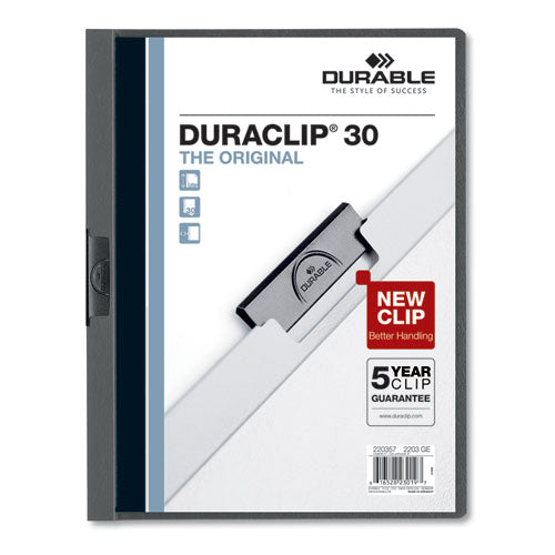 Durable® wholesale. Vinyl Duraclip Report Cover, Letter, Holds 30 Pages, Clear-graphite, 25-box. HSD Wholesale: Janitorial Supplies, Breakroom Supplies, Office Supplies.