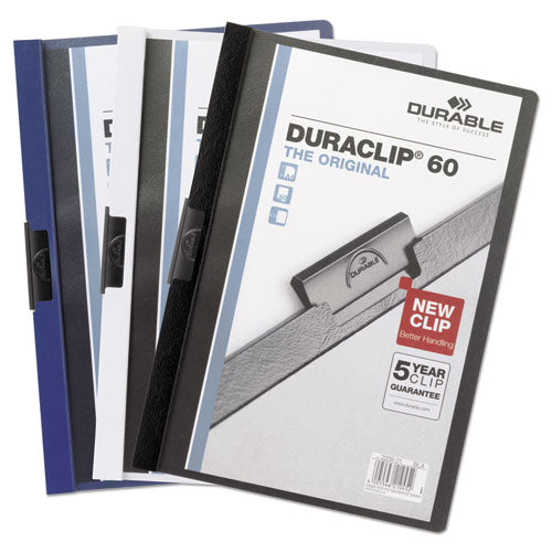 Durable® wholesale. Vinyl Duraclip Report Cover W-clip, Letter, Holds 60 Pages, Clear-navy, 25-box. HSD Wholesale: Janitorial Supplies, Breakroom Supplies, Office Supplies.