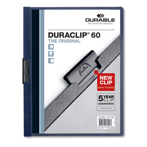 Durable® wholesale. Vinyl Duraclip Report Cover W-clip, Letter, Holds 60 Pages, Clear-navy, 25-box. HSD Wholesale: Janitorial Supplies, Breakroom Supplies, Office Supplies.