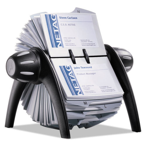 Durable® wholesale. Visifix Flip Rotary Business Card File, Holds 400 4 1-8 X 2 7-8 Cards, Black-sr. HSD Wholesale: Janitorial Supplies, Breakroom Supplies, Office Supplies.