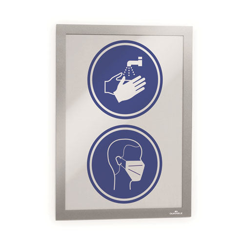 Durable® wholesale. Duraframe Sun Sign Holder, 8.5 X 11, Silver Frame, 2-pack. HSD Wholesale: Janitorial Supplies, Breakroom Supplies, Office Supplies.