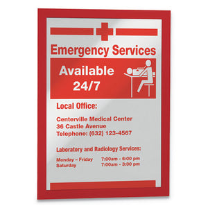 Durable® wholesale. Duraframe Sign Holder, 8 1-2" X 11", Red Frame, 2-pack. HSD Wholesale: Janitorial Supplies, Breakroom Supplies, Office Supplies.