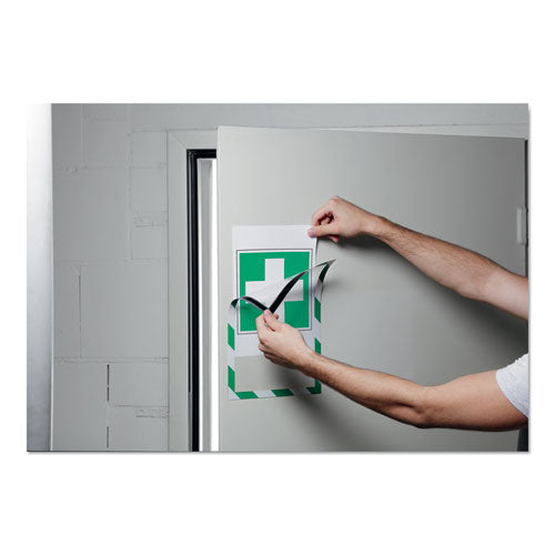 Durable® wholesale. Duraframe Security Magnetic Sign Holder, 8 1-2" X 11", Green-white Frame, 2-pack. HSD Wholesale: Janitorial Supplies, Breakroom Supplies, Office Supplies.