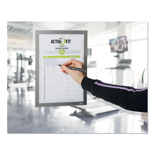 Durable® wholesale. Duraframe Note Sign Holder, 8 1-2" X 11", Silver Frame. HSD Wholesale: Janitorial Supplies, Breakroom Supplies, Office Supplies.