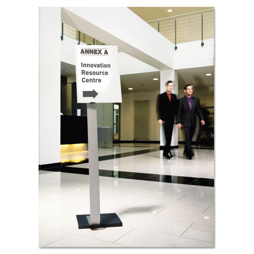 Durable® wholesale. Info Sign Duo Floor Stand, Tabloid-size Inserts, 15 X 50, Clear. HSD Wholesale: Janitorial Supplies, Breakroom Supplies, Office Supplies.