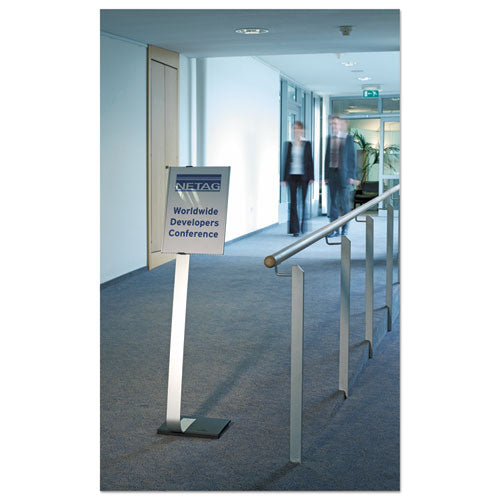 Durable® wholesale. Info Sign Duo Floor Stand, Tabloid-size Inserts, 15 X 50, Clear. HSD Wholesale: Janitorial Supplies, Breakroom Supplies, Office Supplies.