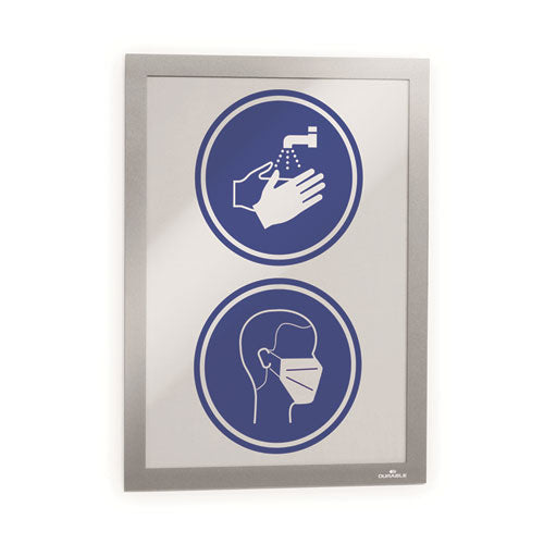 Durable® wholesale. Duraframe Sign Holder, 5 1-2" X 8 1-2", Silver, 2-pk. HSD Wholesale: Janitorial Supplies, Breakroom Supplies, Office Supplies.