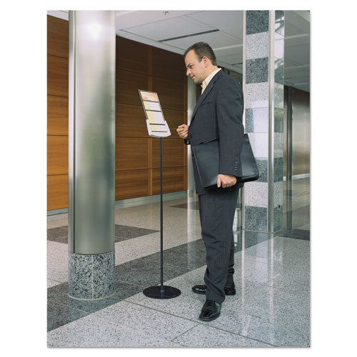 Durable® wholesale. Sherpa Infobase Sign Stand, Acrylic-metal, 40"-60" High, Gray. HSD Wholesale: Janitorial Supplies, Breakroom Supplies, Office Supplies.