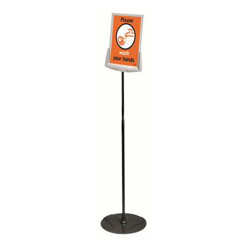 Durable® wholesale. Sherpa Infobase Sign Stand, Acrylic-metal, 40"-60" High, Gray. HSD Wholesale: Janitorial Supplies, Breakroom Supplies, Office Supplies.