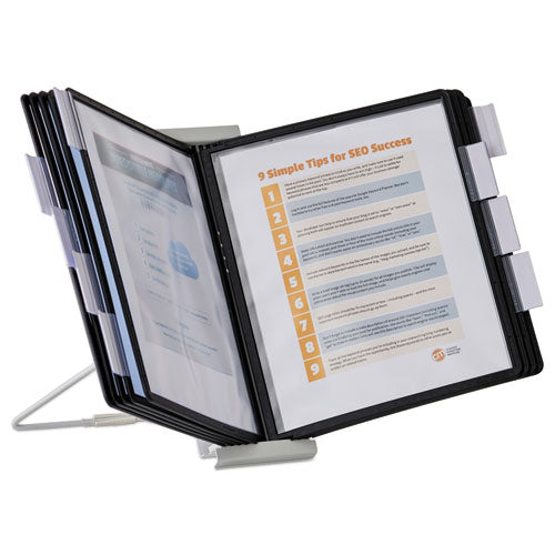 Durable® wholesale. Instaview Expandable Desktop Reference System, 10 Panels, Black Borders. HSD Wholesale: Janitorial Supplies, Breakroom Supplies, Office Supplies.