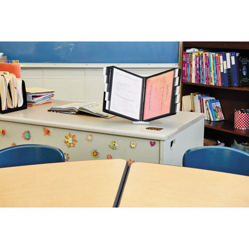 Durable® wholesale. Instaview Expandable Desktop Reference System, 10 Panels, Black Borders. HSD Wholesale: Janitorial Supplies, Breakroom Supplies, Office Supplies.