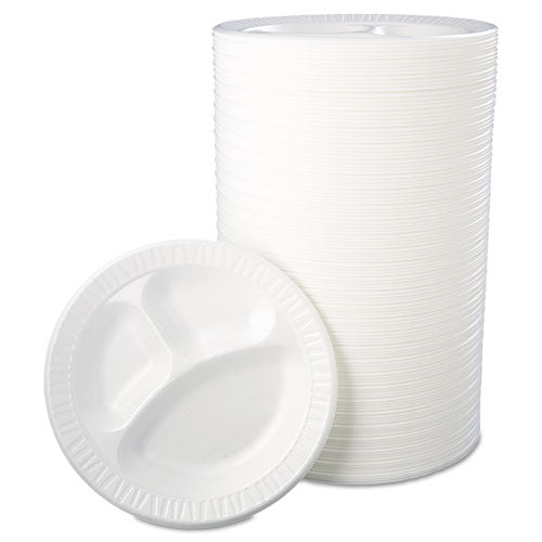 Dart® wholesale. DART Laminated Foam Dinnerware, Plate, 3-comp, 10 1-4", White, 125-pk, 4 Pks-ctn. HSD Wholesale: Janitorial Supplies, Breakroom Supplies, Office Supplies.