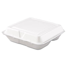 Load image into Gallery viewer, Dart® wholesale. DART Foam Hinged Lid Containers, 3-compartment, 7.5 X 8 X 2.3, White, 200-carton. HSD Wholesale: Janitorial Supplies, Breakroom Supplies, Office Supplies.