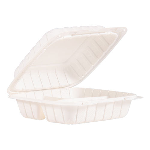 ProPlanet™ by Dart® wholesale. Hinged Lid Containers, 3-compartment, 8.3" X 8" X 3", White, 150-carton. HSD Wholesale: Janitorial Supplies, Breakroom Supplies, Office Supplies.