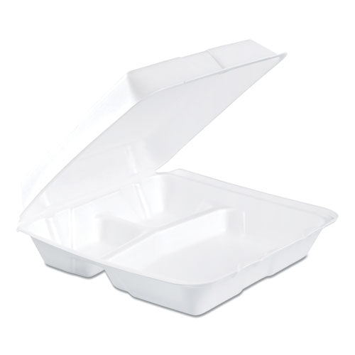 Dart® wholesale. DART Foam Hinged Lid Containers, 3-compartment, 9.25 X 9.5 X 3, White, 200-carton. HSD Wholesale: Janitorial Supplies, Breakroom Supplies, Office Supplies.