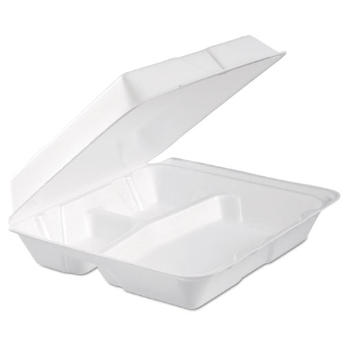 Dart® wholesale. DART Foam Hinged Lid Container, 3-compartment, 9.3 X 9.5 X 3, White, 100-bag, 2 Bag-carton. HSD Wholesale: Janitorial Supplies, Breakroom Supplies, Office Supplies.