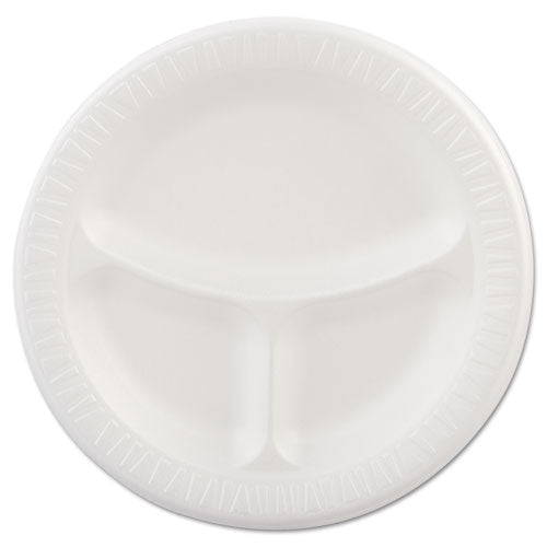 Dart® wholesale. DART Laminated Foam Plates, 9" Dia, White, Round, 3 Compartments, 125-pk, 4 Pks-ct. HSD Wholesale: Janitorial Supplies, Breakroom Supplies, Office Supplies.