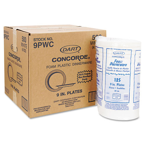 Dart® wholesale. DART Concorde Foam Plate, 9" Dia, White, 125-pack, 4 Packs-carton. HSD Wholesale: Janitorial Supplies, Breakroom Supplies, Office Supplies.