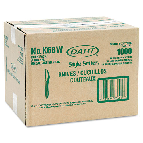 Dart® wholesale. DART Style Setter Mediumweight Plastic Knives, White, 1000-carton. HSD Wholesale: Janitorial Supplies, Breakroom Supplies, Office Supplies.