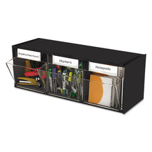 Load image into Gallery viewer, deflecto® wholesale. Tilt Bin Interlocking Multi-bin Storage Organizer, 3 Sections, 23.63&quot; X 7.75&quot; X 9.5&quot;, Black-clear. HSD Wholesale: Janitorial Supplies, Breakroom Supplies, Office Supplies.