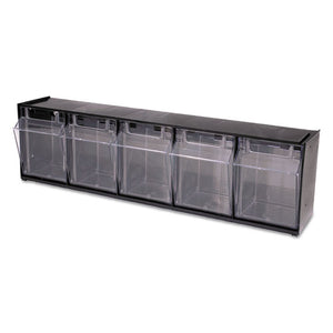 deflecto® wholesale. Tilt Bin Interlocking Multi-bin Storage Organizer, 5 Sections, 23.63" X 5.25" X 6.5", Black-clear. HSD Wholesale: Janitorial Supplies, Breakroom Supplies, Office Supplies.