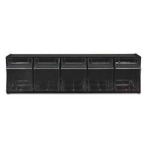 deflecto® wholesale. Tilt Bin Interlocking Multi-bin Storage Organizer, 5 Sections, 23.63" X 5.25" X 6.5", Black-clear. HSD Wholesale: Janitorial Supplies, Breakroom Supplies, Office Supplies.