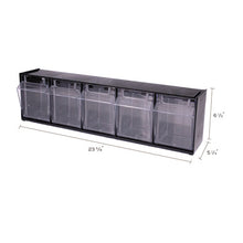 Load image into Gallery viewer, deflecto® wholesale. Tilt Bin Interlocking Multi-bin Storage Organizer, 5 Sections, 23.63&quot; X 5.25&quot; X 6.5&quot;, Black-clear. HSD Wholesale: Janitorial Supplies, Breakroom Supplies, Office Supplies.