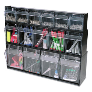 deflecto® wholesale. Tilt Bin Interlocking Multi-bin Storage Organizer, 5 Sections, 23.63" X 5.25" X 6.5", Black-clear. HSD Wholesale: Janitorial Supplies, Breakroom Supplies, Office Supplies.