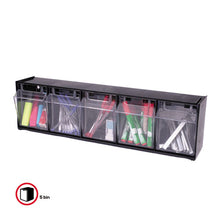 Load image into Gallery viewer, deflecto® wholesale. Tilt Bin Interlocking Multi-bin Storage Organizer, 5 Sections, 23.63&quot; X 5.25&quot; X 6.5&quot;, Black-clear. HSD Wholesale: Janitorial Supplies, Breakroom Supplies, Office Supplies.