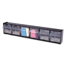 Load image into Gallery viewer, deflecto® wholesale. Tilt Bin Interlocking Multi-bin Storage Organizer, 6 Sections, 23.63&quot; X 3.63&quot; X 4.5&quot;, Black-clear. HSD Wholesale: Janitorial Supplies, Breakroom Supplies, Office Supplies.