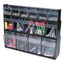 Load image into Gallery viewer, deflecto® wholesale. Tilt Bin Interlocking Multi-bin Storage Organizer, 6 Sections, 23.63&quot; X 3.63&quot; X 4.5&quot;, Black-clear. HSD Wholesale: Janitorial Supplies, Breakroom Supplies, Office Supplies.