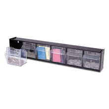 Load image into Gallery viewer, deflecto® wholesale. Tilt Bin Interlocking Multi-bin Storage Organizer, 6 Sections, 23.63&quot; X 3.63&quot; X 4.5&quot;, Black-clear. HSD Wholesale: Janitorial Supplies, Breakroom Supplies, Office Supplies.