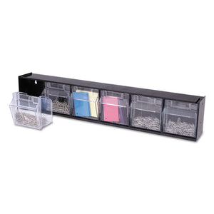 deflecto® wholesale. Tilt Bin Interlocking Multi-bin Storage Organizer, 6 Sections, 23.63" X 3.63" X 4.5", Black-clear. HSD Wholesale: Janitorial Supplies, Breakroom Supplies, Office Supplies.