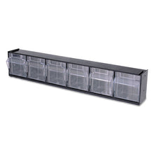 Load image into Gallery viewer, deflecto® wholesale. Tilt Bin Interlocking Multi-bin Storage Organizer, 6 Sections, 23.63&quot; X 3.63&quot; X 4.5&quot;, Black-clear. HSD Wholesale: Janitorial Supplies, Breakroom Supplies, Office Supplies.