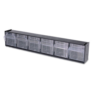 deflecto® wholesale. Tilt Bin Interlocking Multi-bin Storage Organizer, 6 Sections, 23.63" X 3.63" X 4.5", Black-clear. HSD Wholesale: Janitorial Supplies, Breakroom Supplies, Office Supplies.