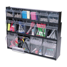 Load image into Gallery viewer, deflecto® wholesale. Tilt Bin Interlocking Multi-bin Storage Organizer, 6 Sections, 23.63&quot; X 3.63&quot; X 4.5&quot;, Black-clear. HSD Wholesale: Janitorial Supplies, Breakroom Supplies, Office Supplies.