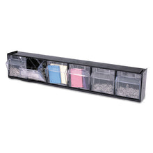 Load image into Gallery viewer, deflecto® wholesale. Tilt Bin Interlocking Multi-bin Storage Organizer, 6 Sections, 23.63&quot; X 3.63&quot; X 4.5&quot;, Black-clear. HSD Wholesale: Janitorial Supplies, Breakroom Supplies, Office Supplies.