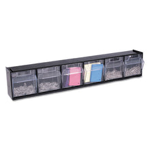 Load image into Gallery viewer, deflecto® wholesale. Tilt Bin Interlocking Multi-bin Storage Organizer, 6 Sections, 23.63&quot; X 3.63&quot; X 4.5&quot;, Black-clear. HSD Wholesale: Janitorial Supplies, Breakroom Supplies, Office Supplies.