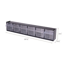 Load image into Gallery viewer, deflecto® wholesale. Tilt Bin Interlocking Multi-bin Storage Organizer, 6 Sections, 23.63&quot; X 3.63&quot; X 4.5&quot;, Black-clear. HSD Wholesale: Janitorial Supplies, Breakroom Supplies, Office Supplies.