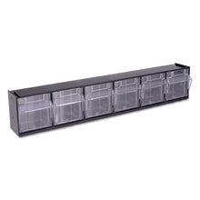 Load image into Gallery viewer, deflecto® wholesale. Tilt Bin Interlocking Multi-bin Storage Organizer, 6 Sections, 23.63&quot; X 3.63&quot; X 4.5&quot;, Black-clear. HSD Wholesale: Janitorial Supplies, Breakroom Supplies, Office Supplies.