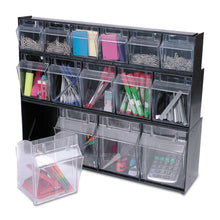 Load image into Gallery viewer, deflecto® wholesale. Tilt Bin Interlocking Multi-bin Storage Organizer, 6 Sections, 23.63&quot; X 3.63&quot; X 4.5&quot;, Black-clear. HSD Wholesale: Janitorial Supplies, Breakroom Supplies, Office Supplies.