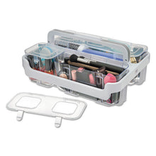 Load image into Gallery viewer, deflecto® wholesale. Stackable Caddy Organizer With S, M And L Containers, White Caddy, Clear Containers. HSD Wholesale: Janitorial Supplies, Breakroom Supplies, Office Supplies.